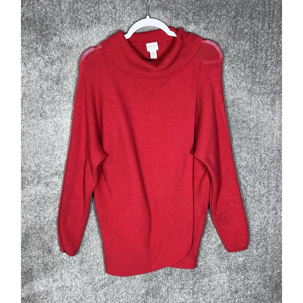 Chicos‎ Zenergy Wrap Sweater Womens Size 2 US Sz 12 Red Cowl Neck Long Sleeve